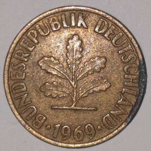 1969 D - 10 PFENNIG - TEN PFENNIG - GERMANY - FEDERAL REPUBLIC - (Brass Clad Steel) KM# 108